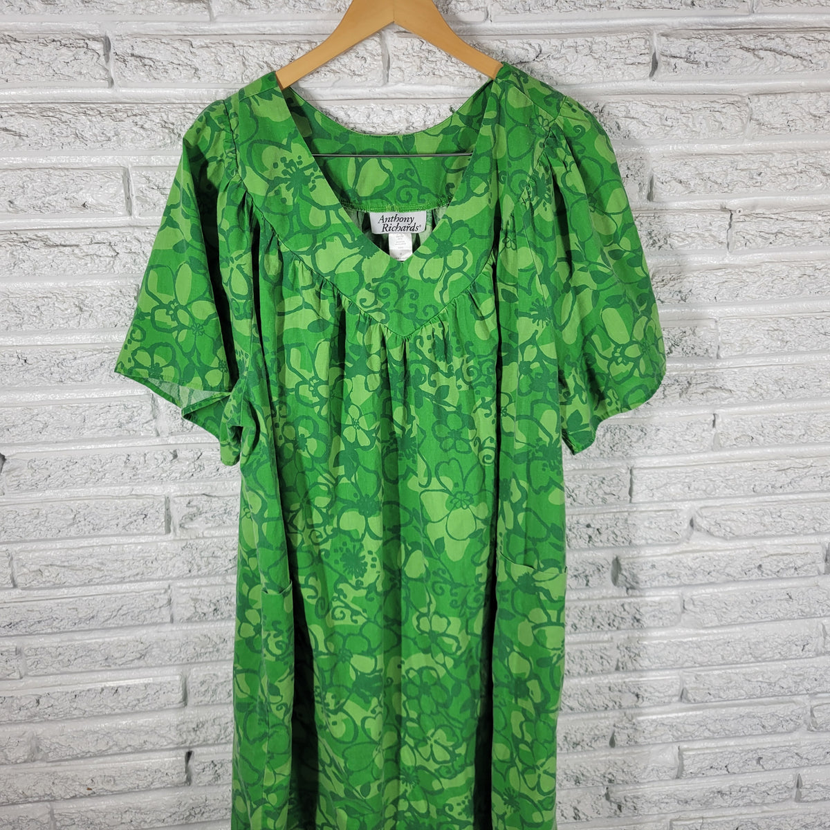 Anthony Richards Green Floral Muumuu Kaftan Dress Women 3X Plus Cotton FLO215E