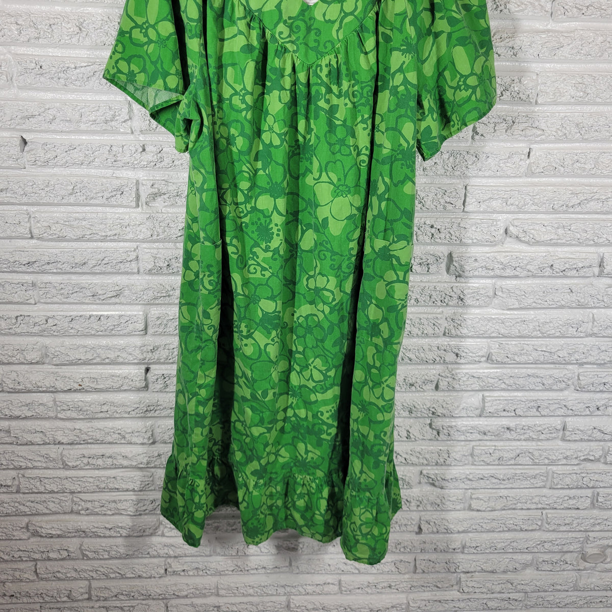 Anthony Richards Green Floral Muumuu Kaftan Dress Women 3X Plus Cotton FLO215E