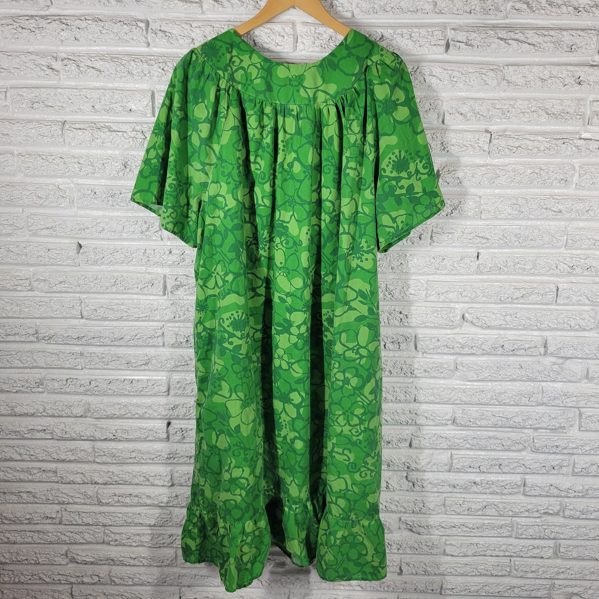 Anthony Richards Green Floral Muumuu Kaftan Dress Women 3X Plus Cotton FLO215E