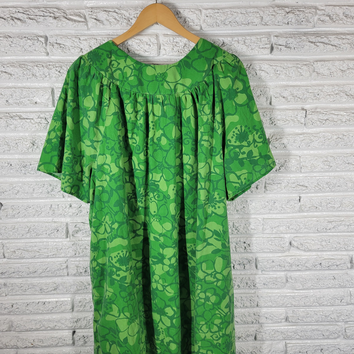 Anthony Richards Green Floral Muumuu Kaftan Dress Women 3X Plus Cotton FLO215E