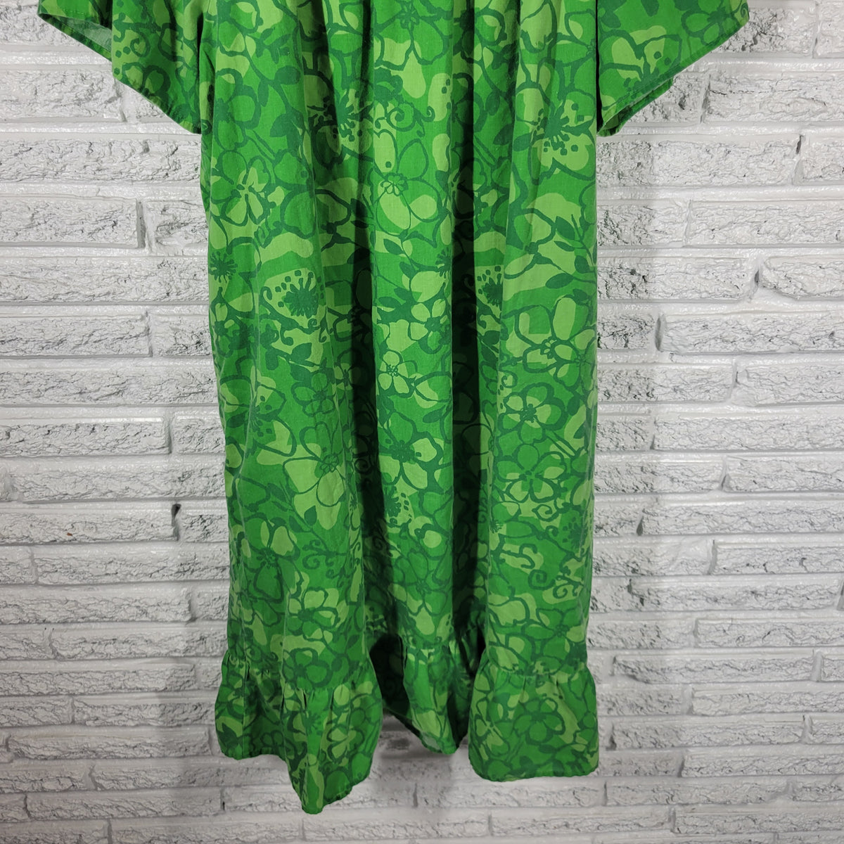 Anthony Richards Green Floral Muumuu Kaftan Dress Women 3X Plus Cotton FLO215E