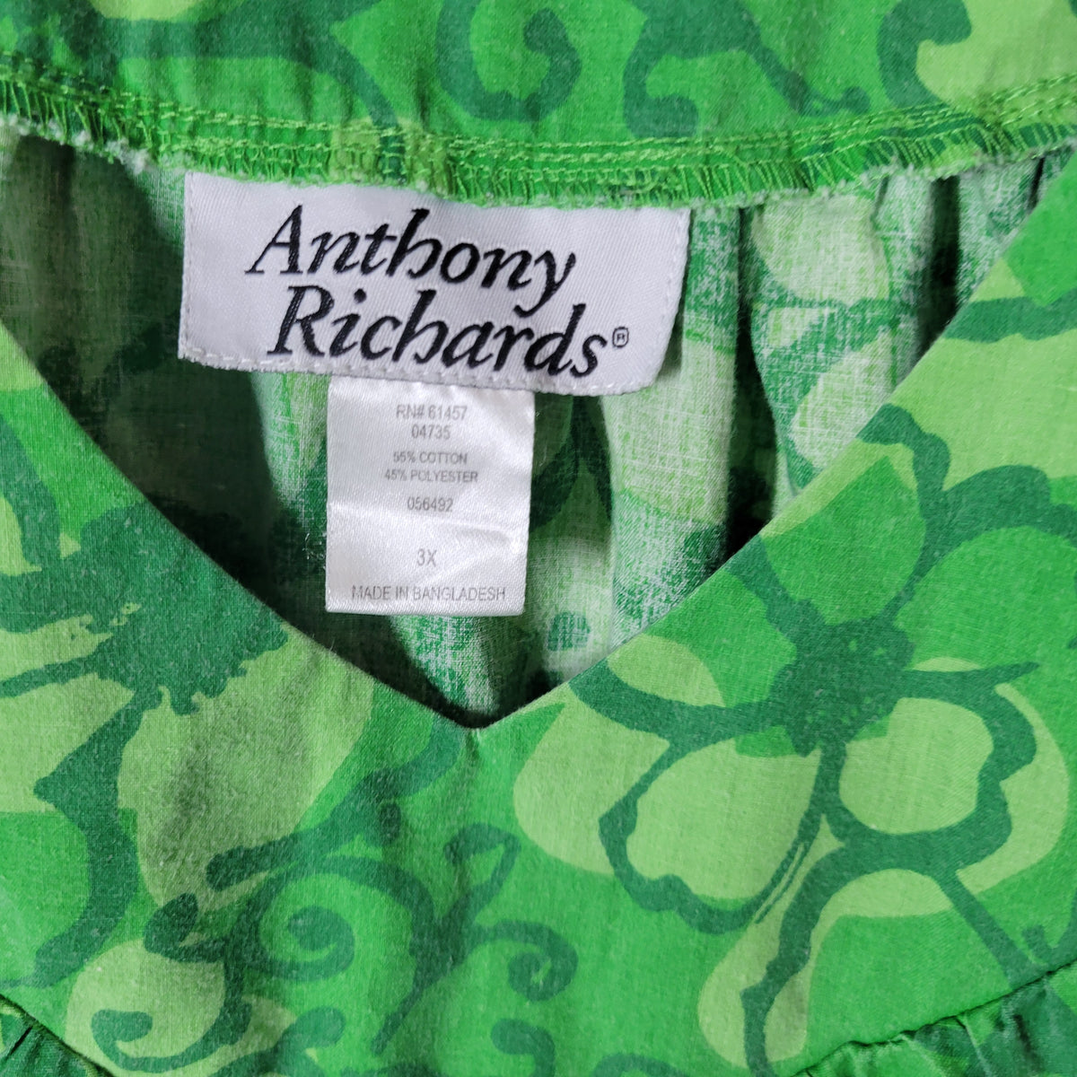 Anthony Richards Green Floral Muumuu Kaftan Dress Women 3X Plus Cotton FLO215E