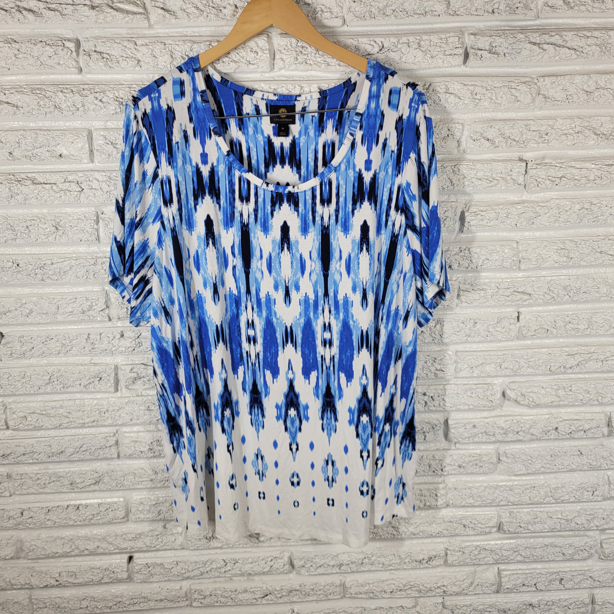 JM Collection Blue White Watercolor Tee Women 3X Plus Short Sleeve Tunic WAT103E