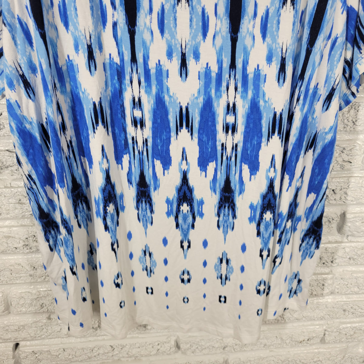 JM Collection Blue White Watercolor Tee Women 3X Plus Short Sleeve Tunic WAT103E