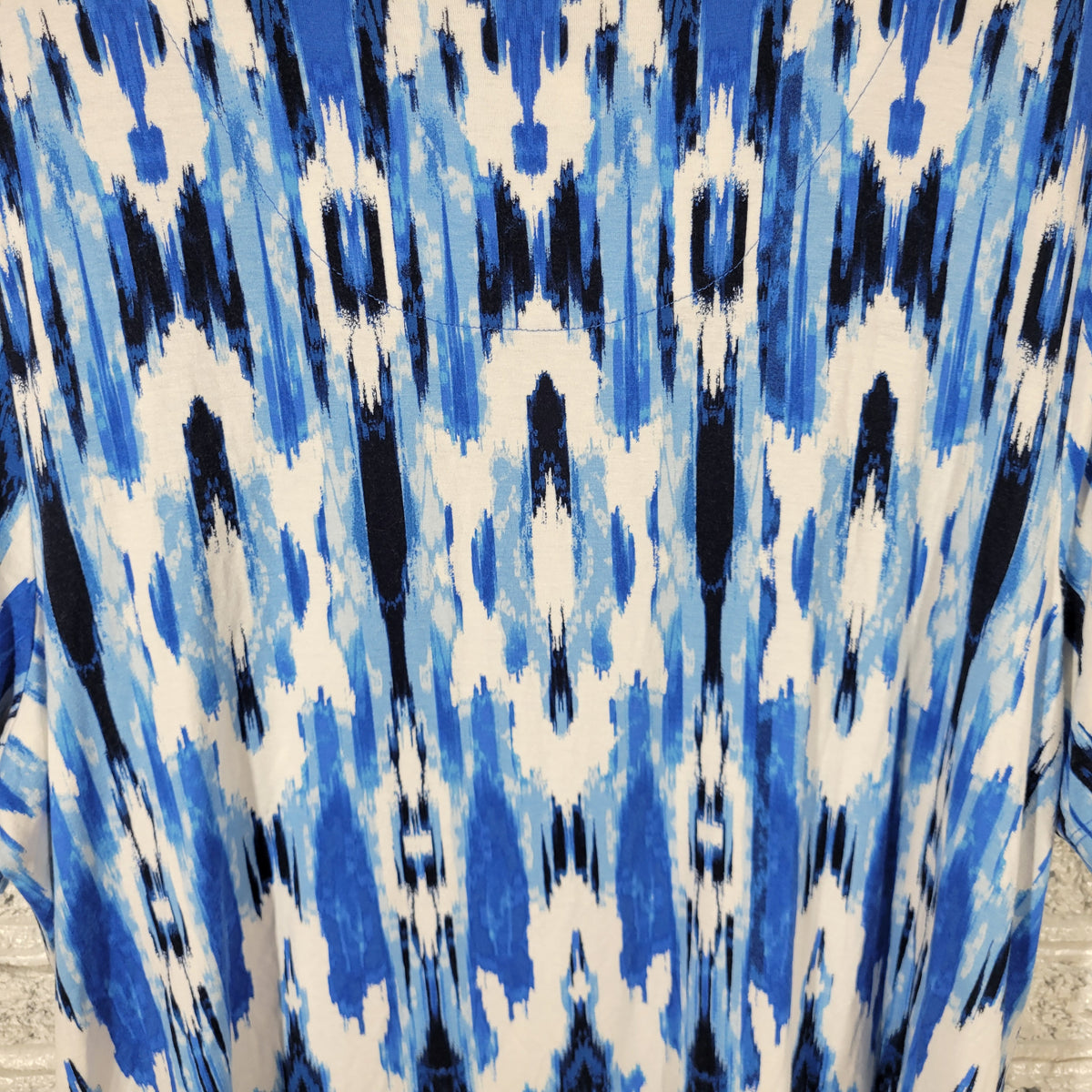 JM Collection Blue White Watercolor Tee Women 3X Plus Short Sleeve Tunic WAT103E
