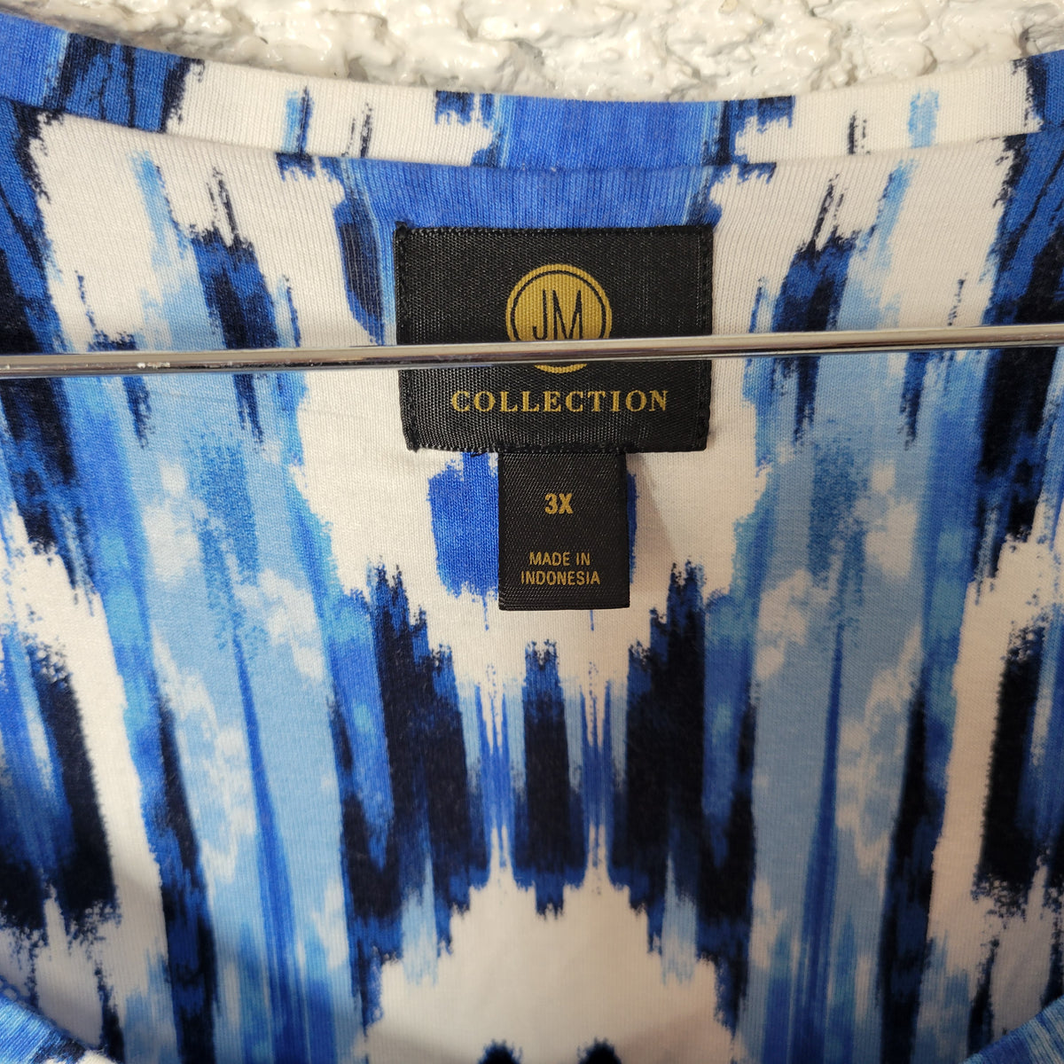 JM Collection Blue White Watercolor Tee Women 3X Plus Short Sleeve Tunic WAT103E