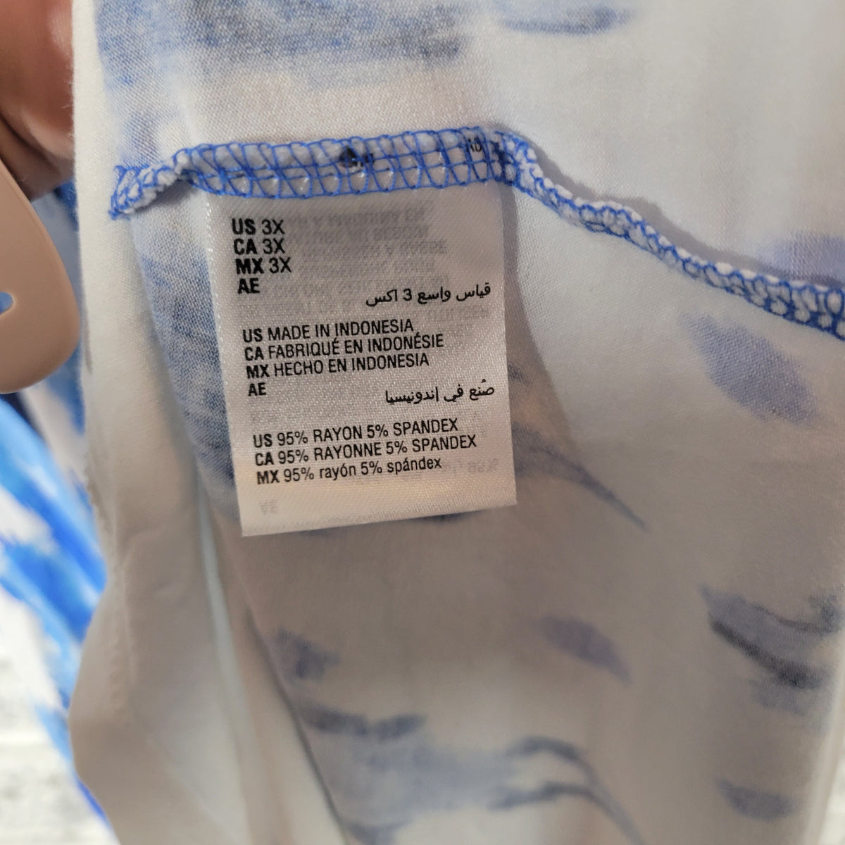 JM Collection Blue White Watercolor Tee Women 3X Plus Short Sleeve Tunic WAT103E