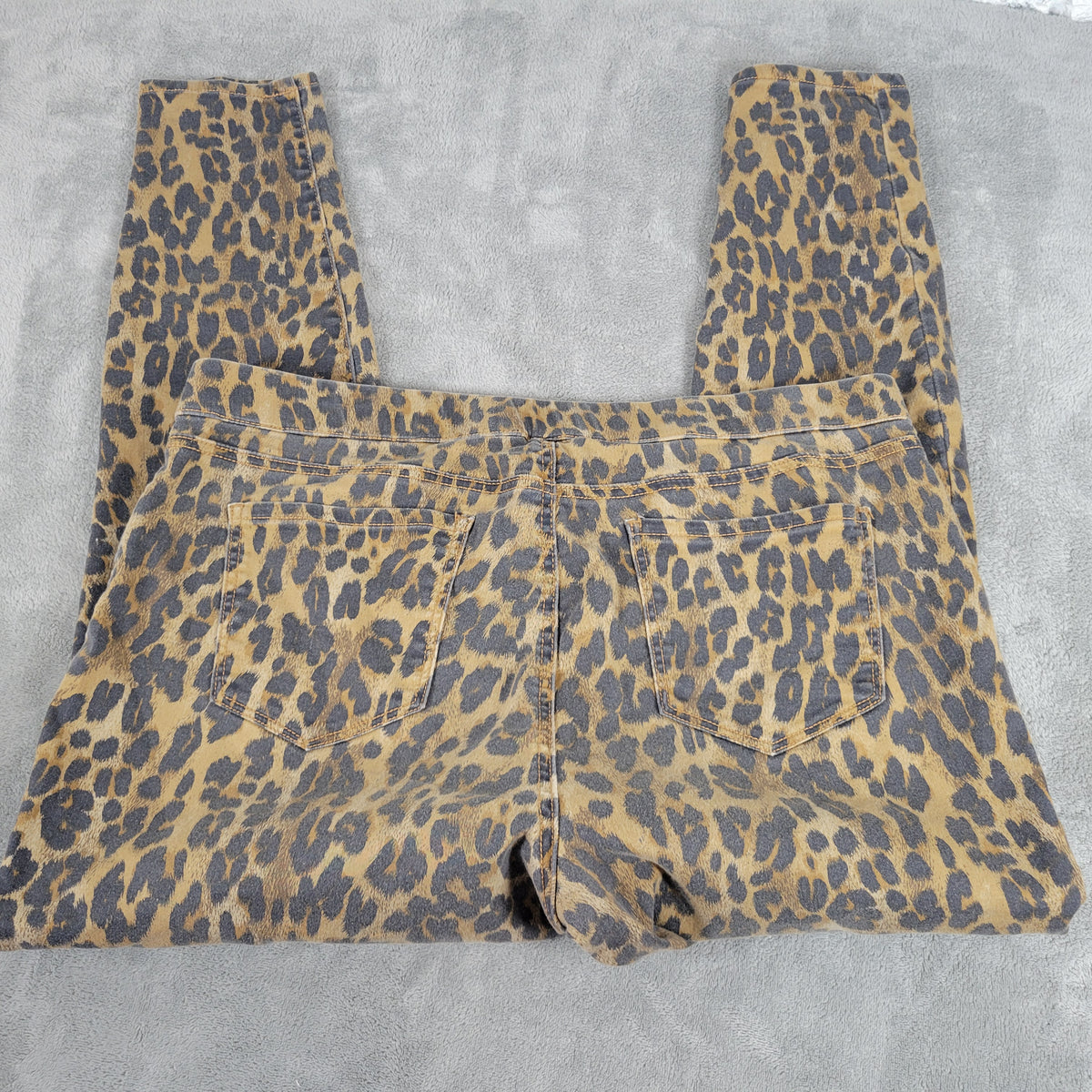 Style Co Jeggings XL Black Tan Animal Print Pull On Tapered Pants ANI66XE