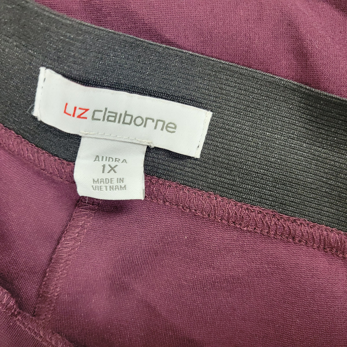 Liz Claiborne Audra Pants 1X Plus Size Purple Pull On Dress Pockets PUR58E