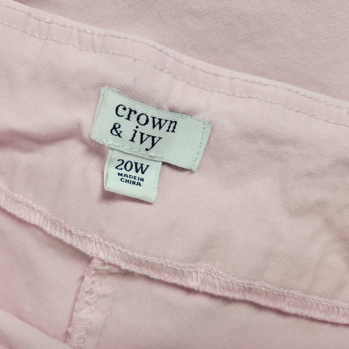 Crown & Ivy Women 20W Pink Cropped Pants Elastic Waist Straight Leg PIN4E