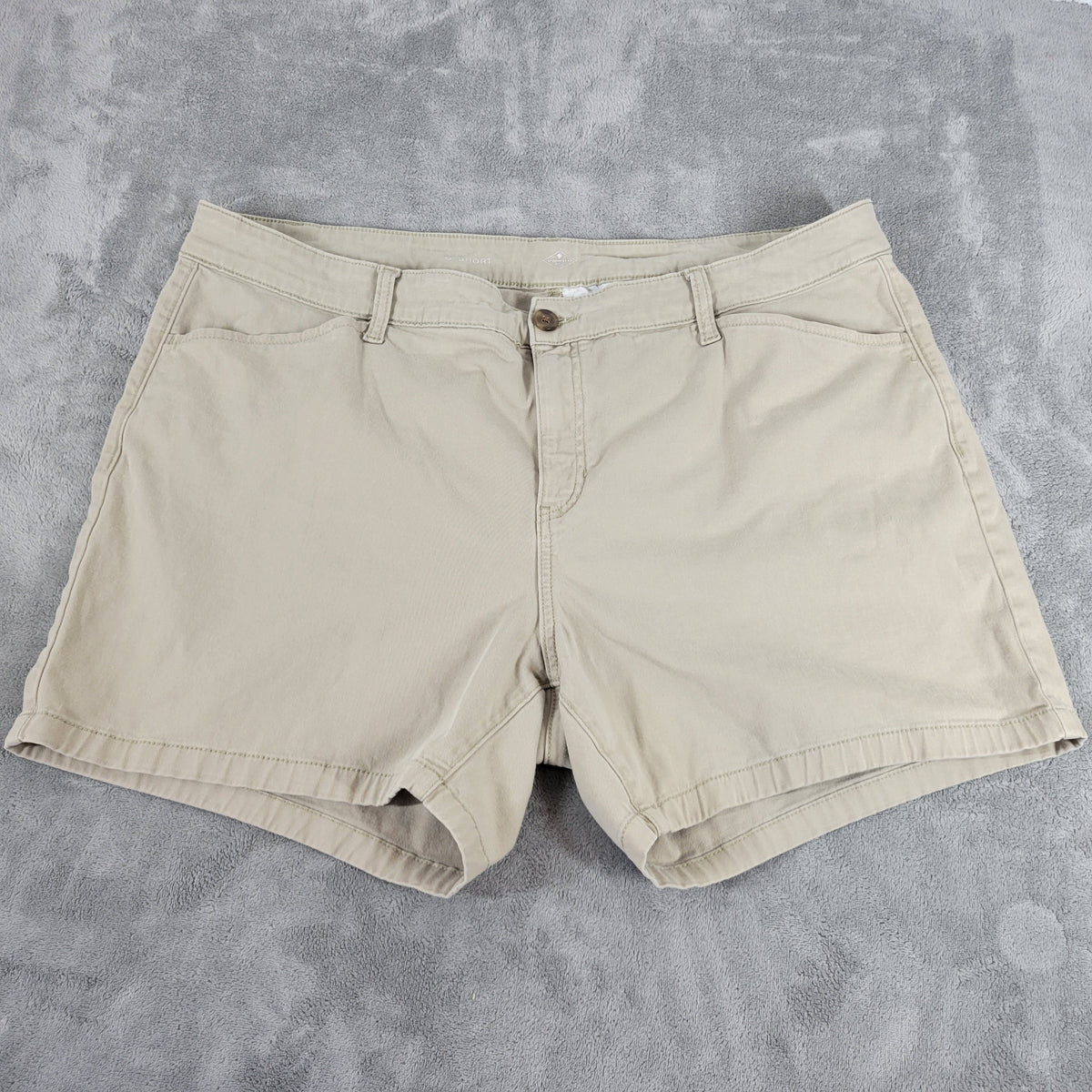 St John's Bay Women 18W Beige Denim Shorts Cotton Blend Stretch Khaki A3E