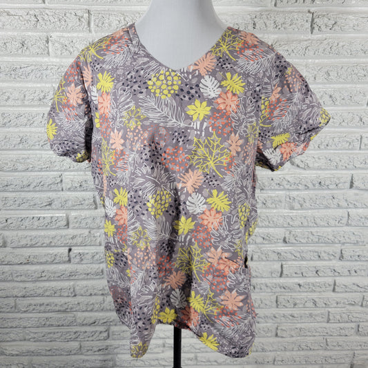 Zoe Chloe Scrub Top XL Unisex Floral Multicolor Cotton Medical Uniform FLO295XE