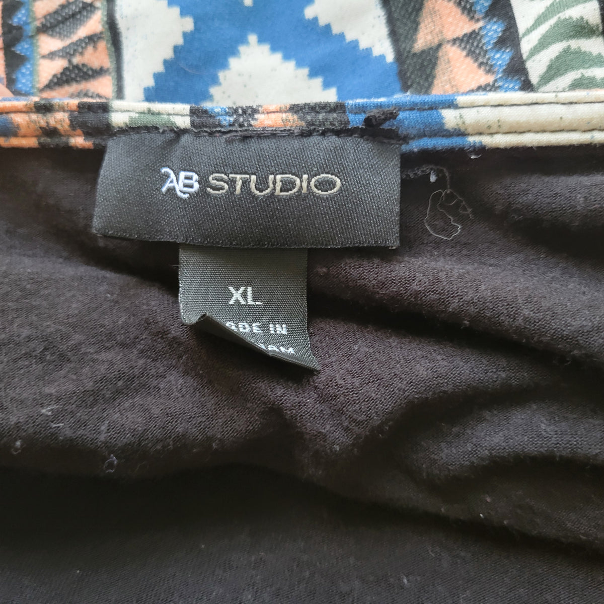 AB Studio XL Top Blouse Short Sleeve Tribal Geometric Multicolor Asymmetrical GEO57XE
