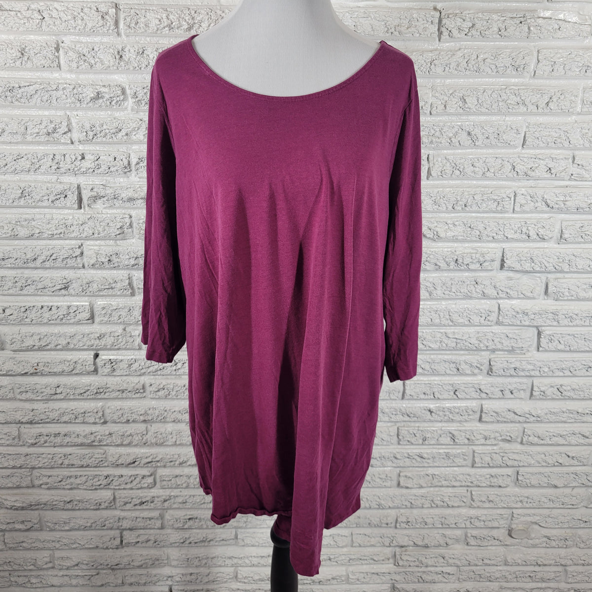 Woman Within Tunic 1X Plus Size Purple 3/4 Sleeve Cotton Rayon Stretch PUR28E