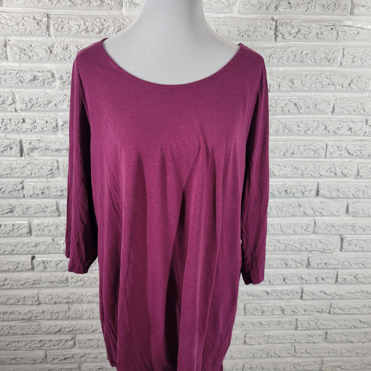 Woman Within Tunic 1X Plus Size Purple 3/4 Sleeve Cotton Rayon Stretch PUR28E