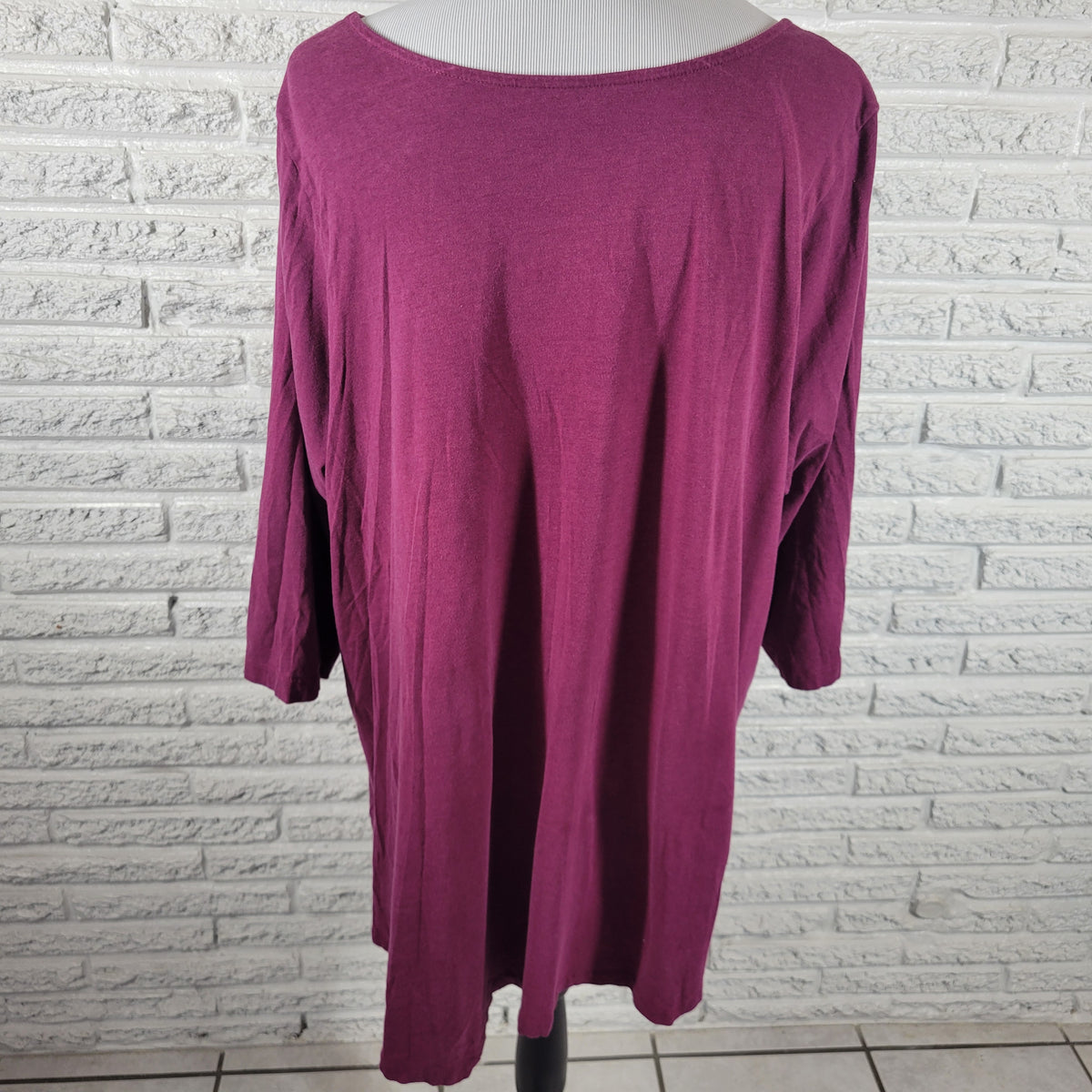Woman Within Tunic 1X Plus Size Purple 3/4 Sleeve Cotton Rayon Stretch PUR28E