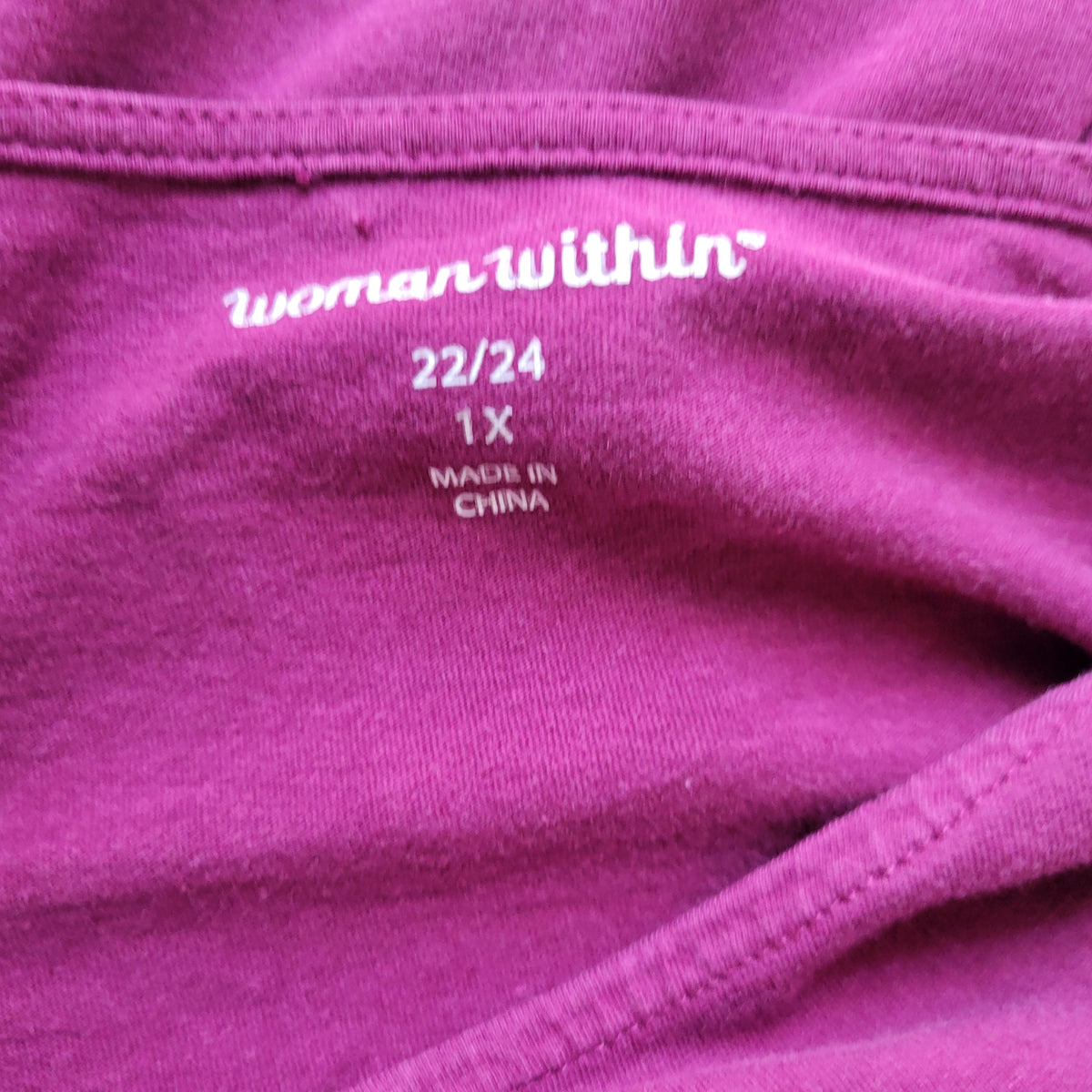 Woman Within Tunic 1X Plus Size Purple 3/4 Sleeve Cotton Rayon Stretch PUR28E