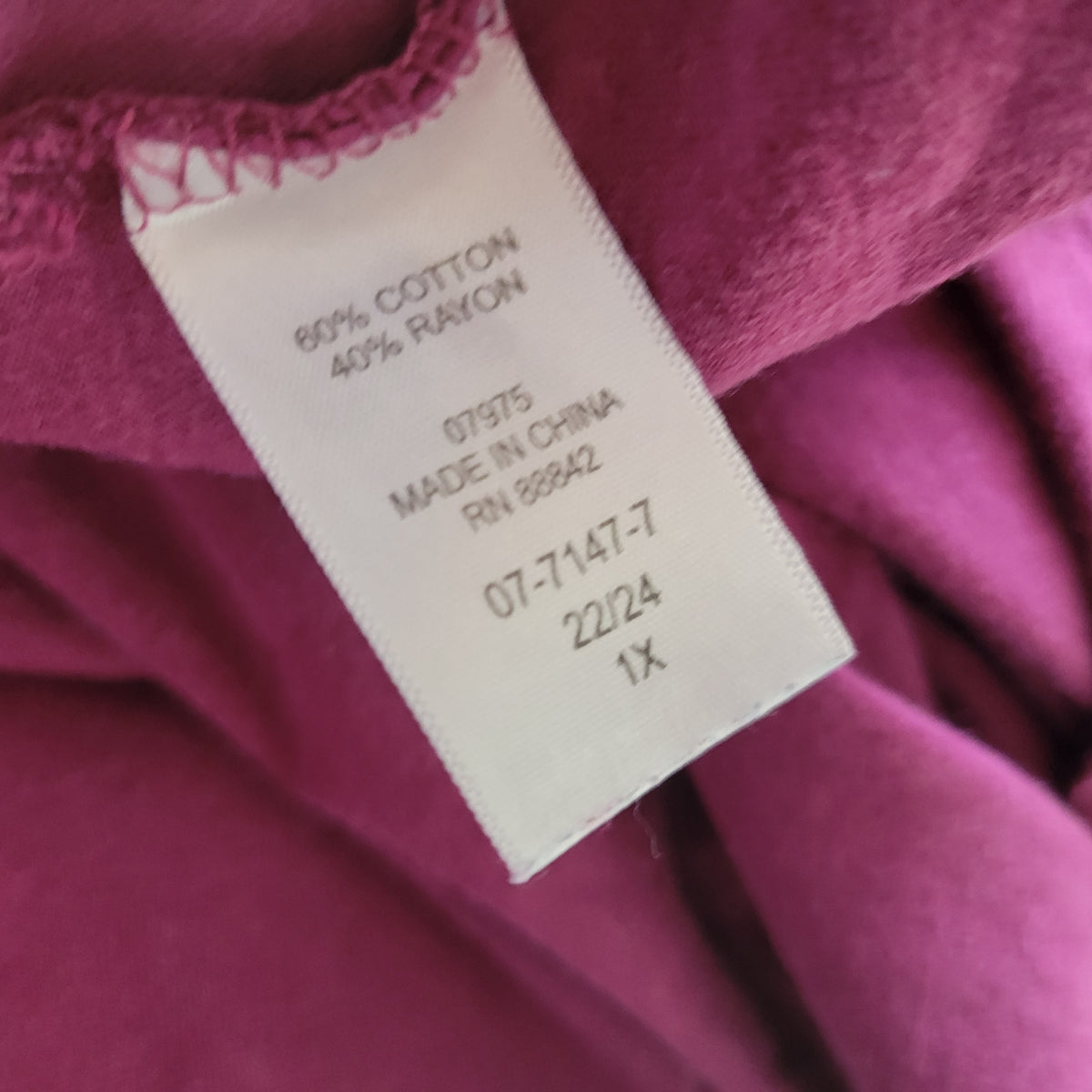 Woman Within Tunic 1X Plus Size Purple 3/4 Sleeve Cotton Rayon Stretch PUR28E