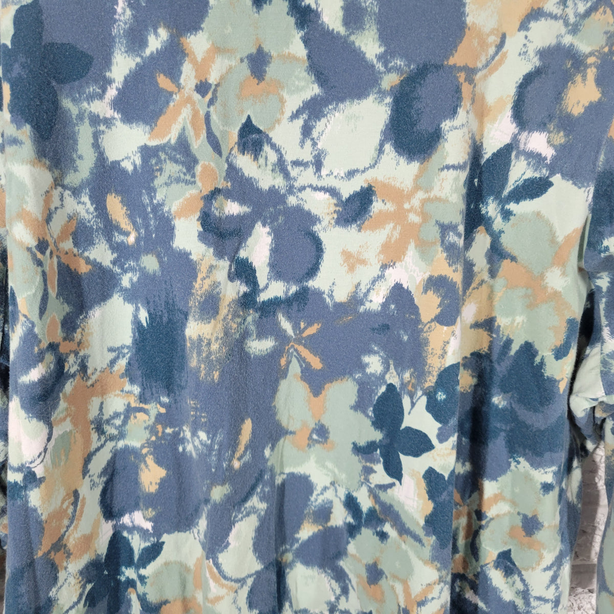 Denim Co Tee 3X Plus Size Blue Watercolor Floral 3/4 Sleeve Cotton FLO289XE