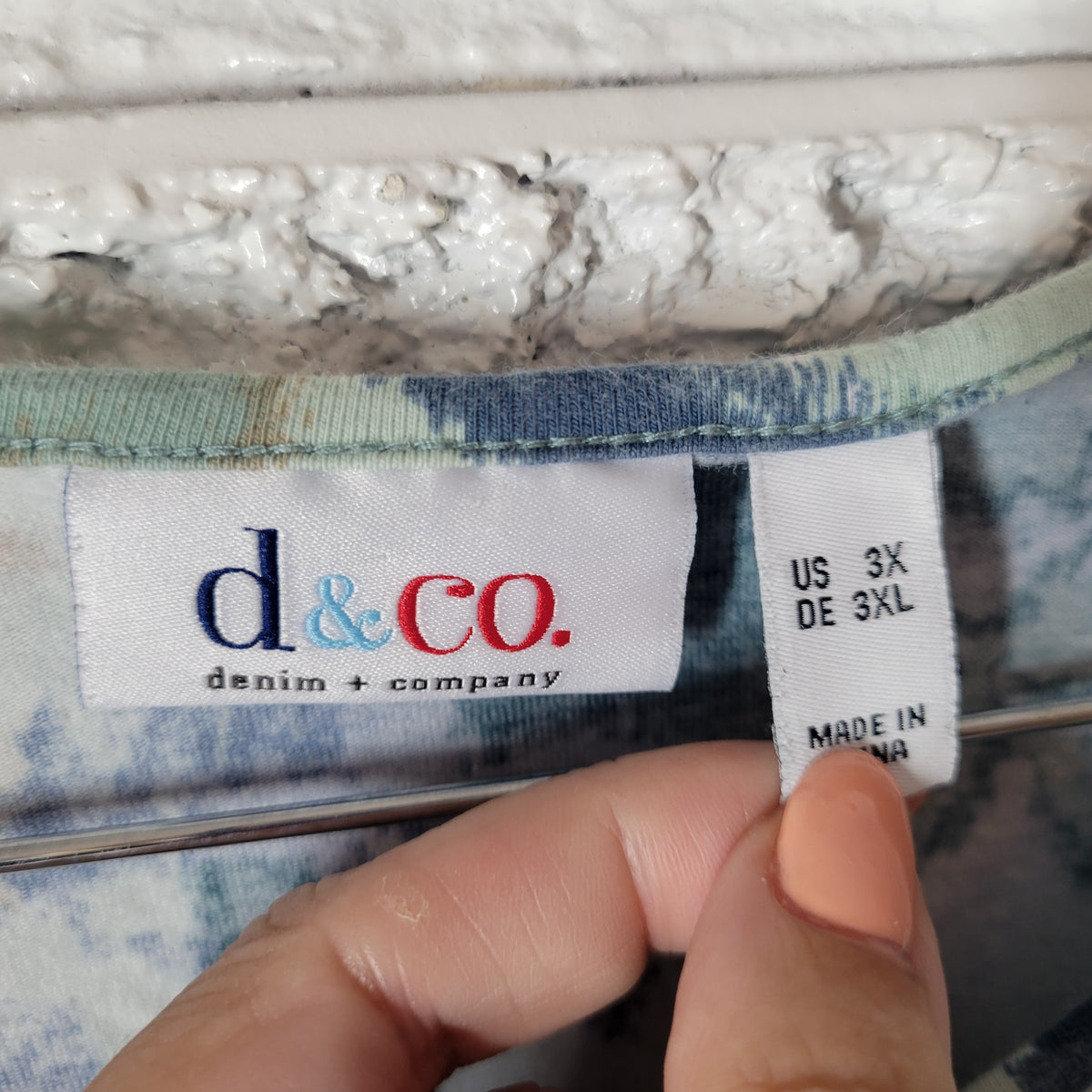 Denim Co Tee 3X Plus Size Blue Watercolor Floral 3/4 Sleeve Cotton FLO289XE