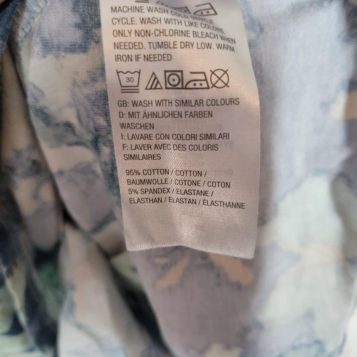 Denim Co Tee 3X Plus Size Blue Watercolor Floral 3/4 Sleeve Cotton FLO289XE