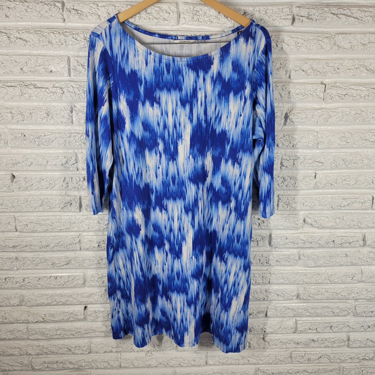 Liz Claiborne Shirt Dress 1X Plus Size Blue White Watercolor Cotton WAT98E