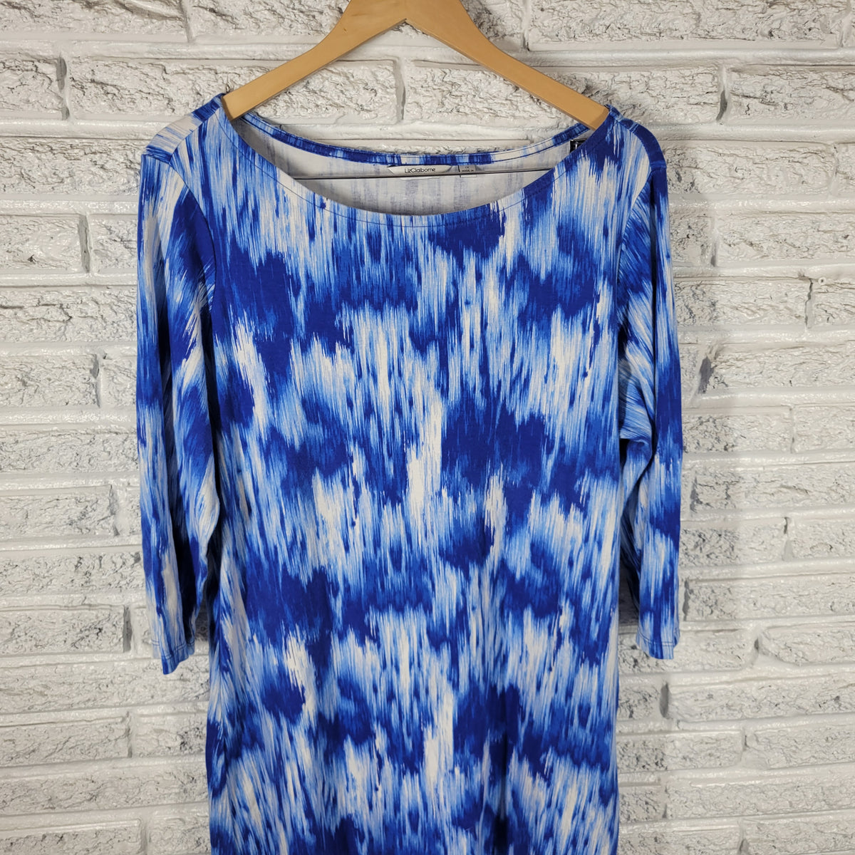 Liz Claiborne Shirt Dress 1X Plus Size Blue White Watercolor Cotton WAT98E