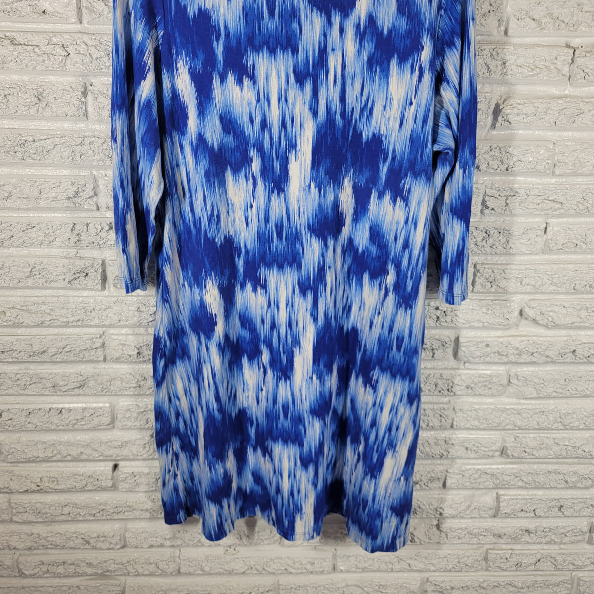 Liz Claiborne Shirt Dress 1X Plus Size Blue White Watercolor Cotton WAT98E