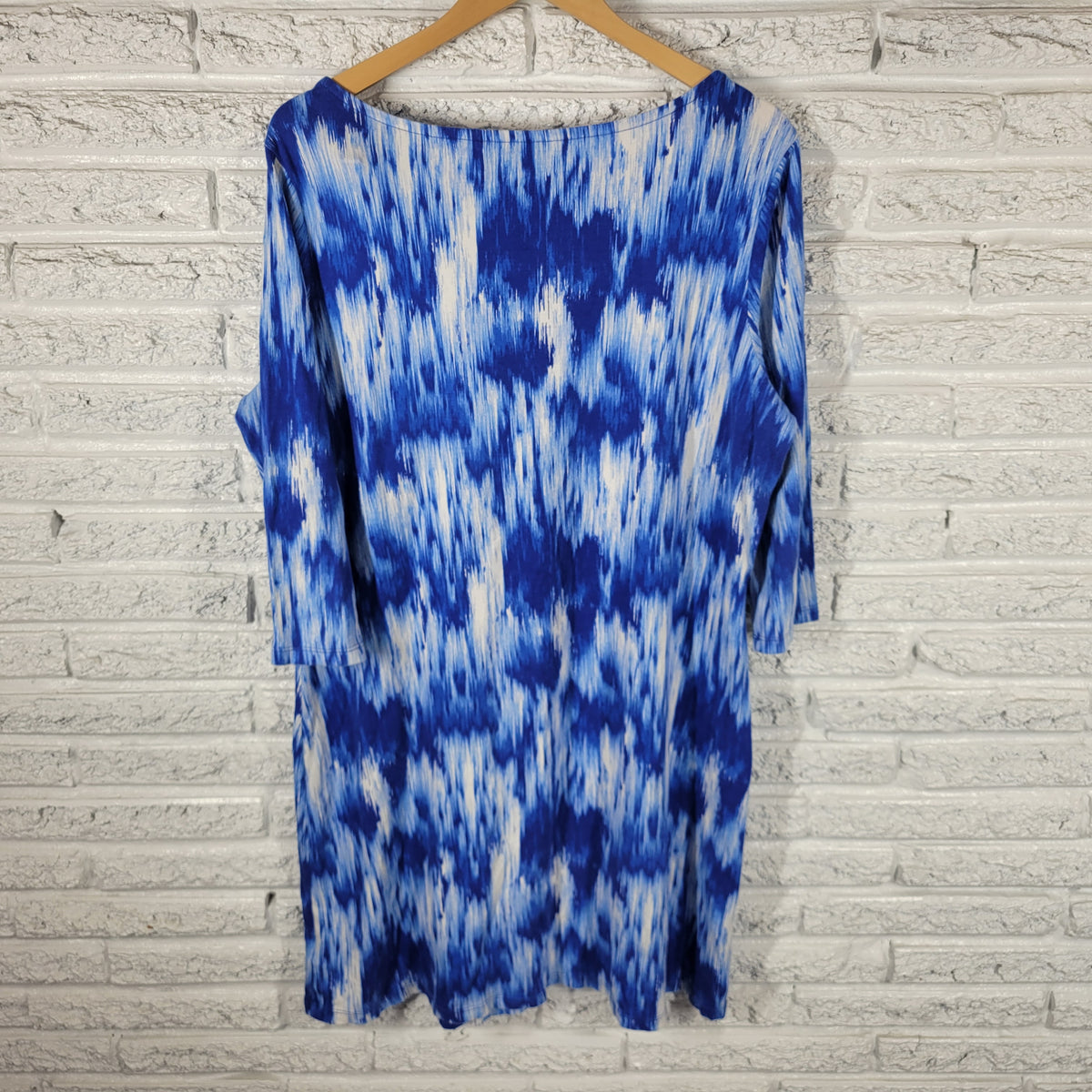 Liz Claiborne Shirt Dress 1X Plus Size Blue White Watercolor Cotton WAT98E