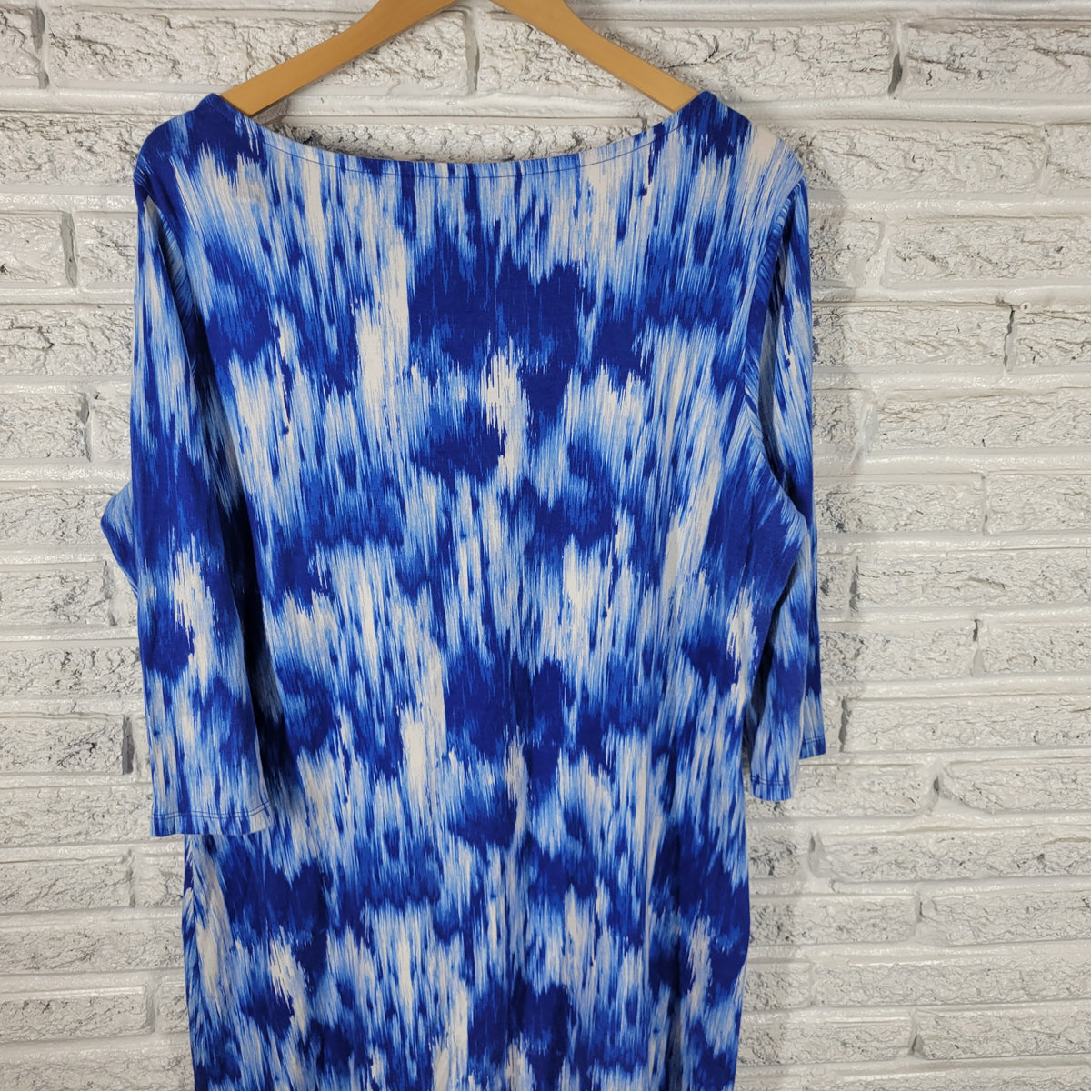 Liz Claiborne Shirt Dress 1X Plus Size Blue White Watercolor Cotton WAT98E