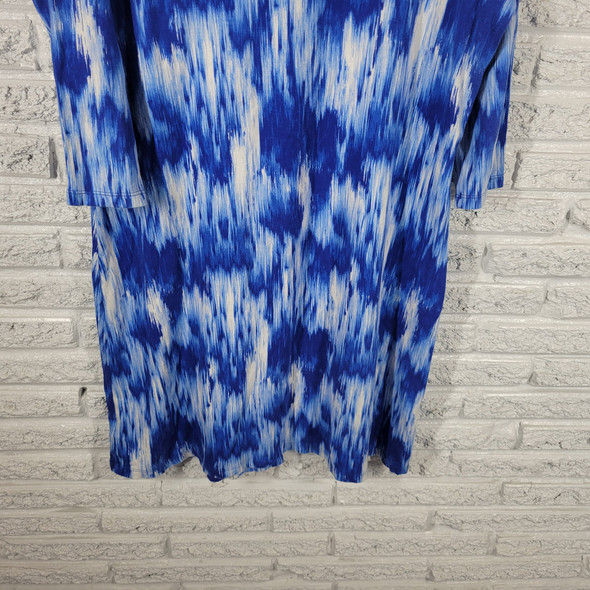 Liz Claiborne Shirt Dress 1X Plus Size Blue White Watercolor Cotton WAT98E