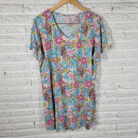 Secret Treasures Womens Pajama Top L XL Floral Tiger Pajamas Sleepwear FLO289E