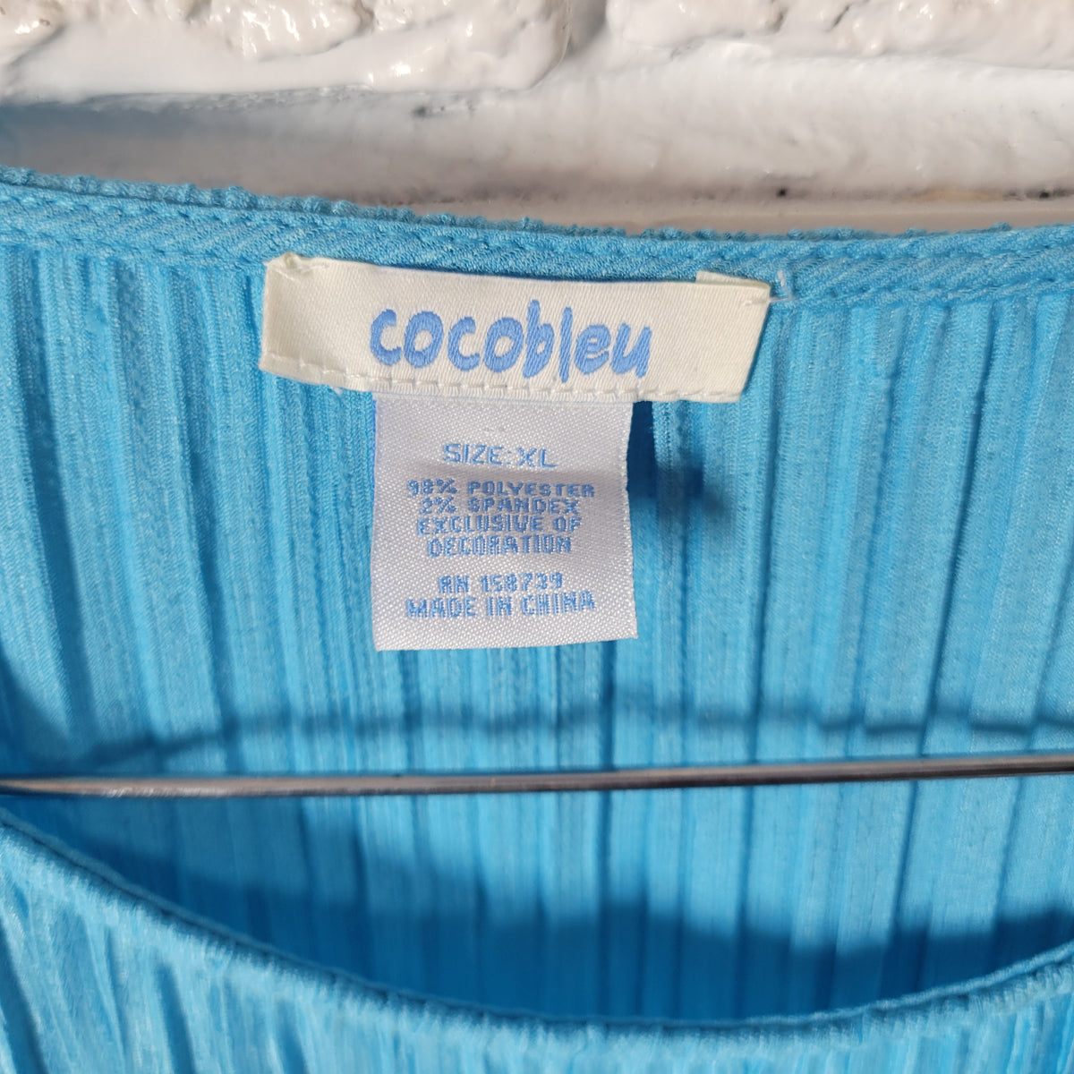 Cocobleu Kimono Blouse XL Blue Crinkle Crepe Fringe Round Neck Boho BLU28E