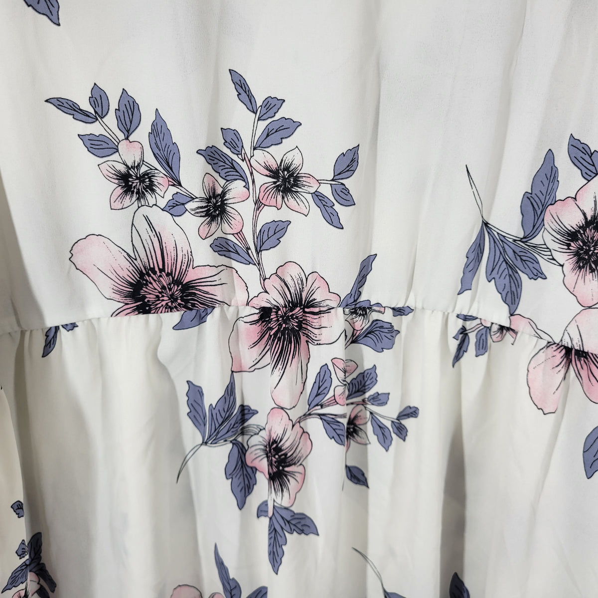 Torrid Top 3X Plus Size Gray Pink Floral Button Up V Neck 3/4 Sleeve FLO283E