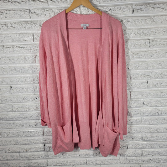 Croft Barrow Cardigan Sweater 2X Plus Size Pink Tight Knit Pockets SWE41E