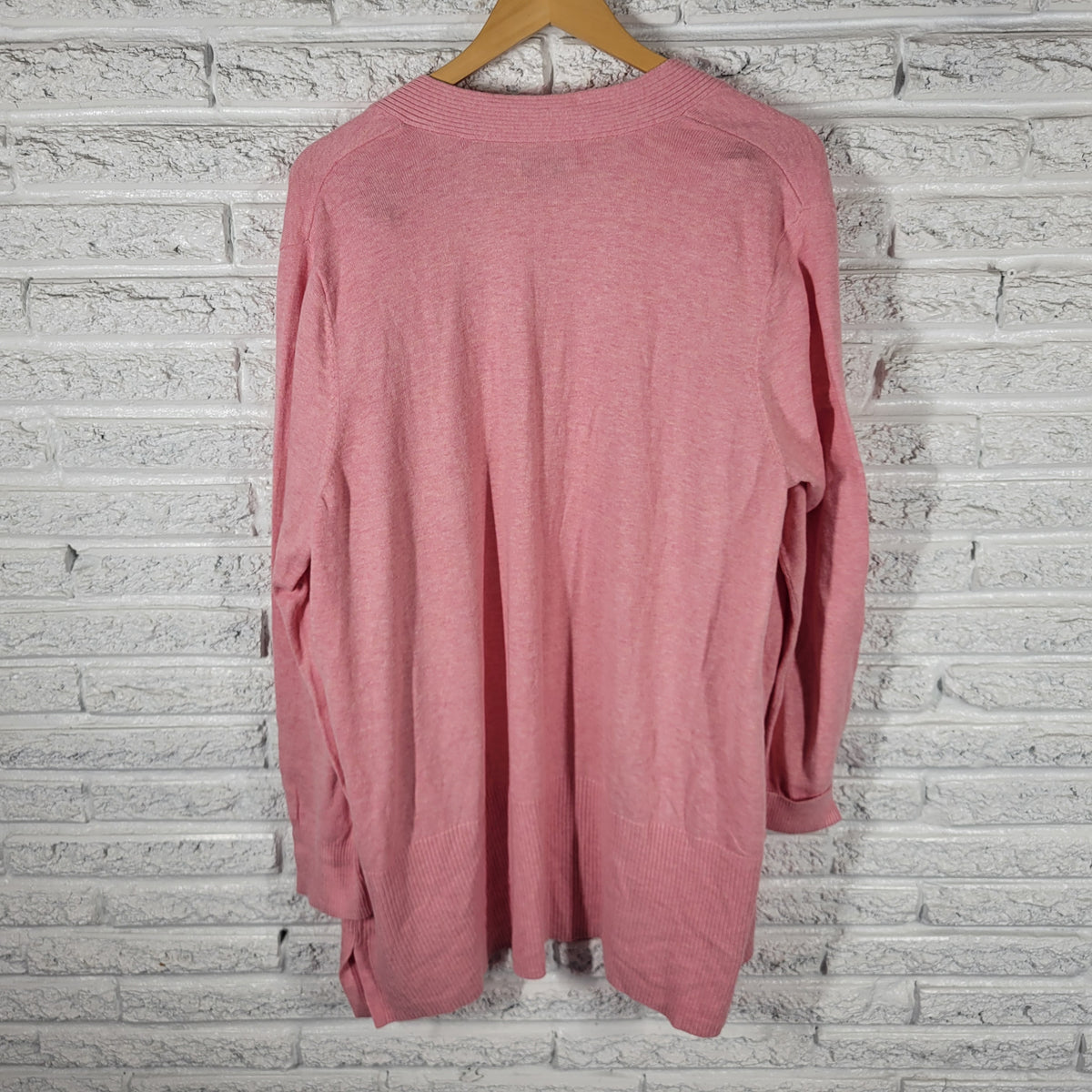 Croft Barrow Cardigan Sweater 2X Plus Size Pink Tight Knit Pockets SWE41E