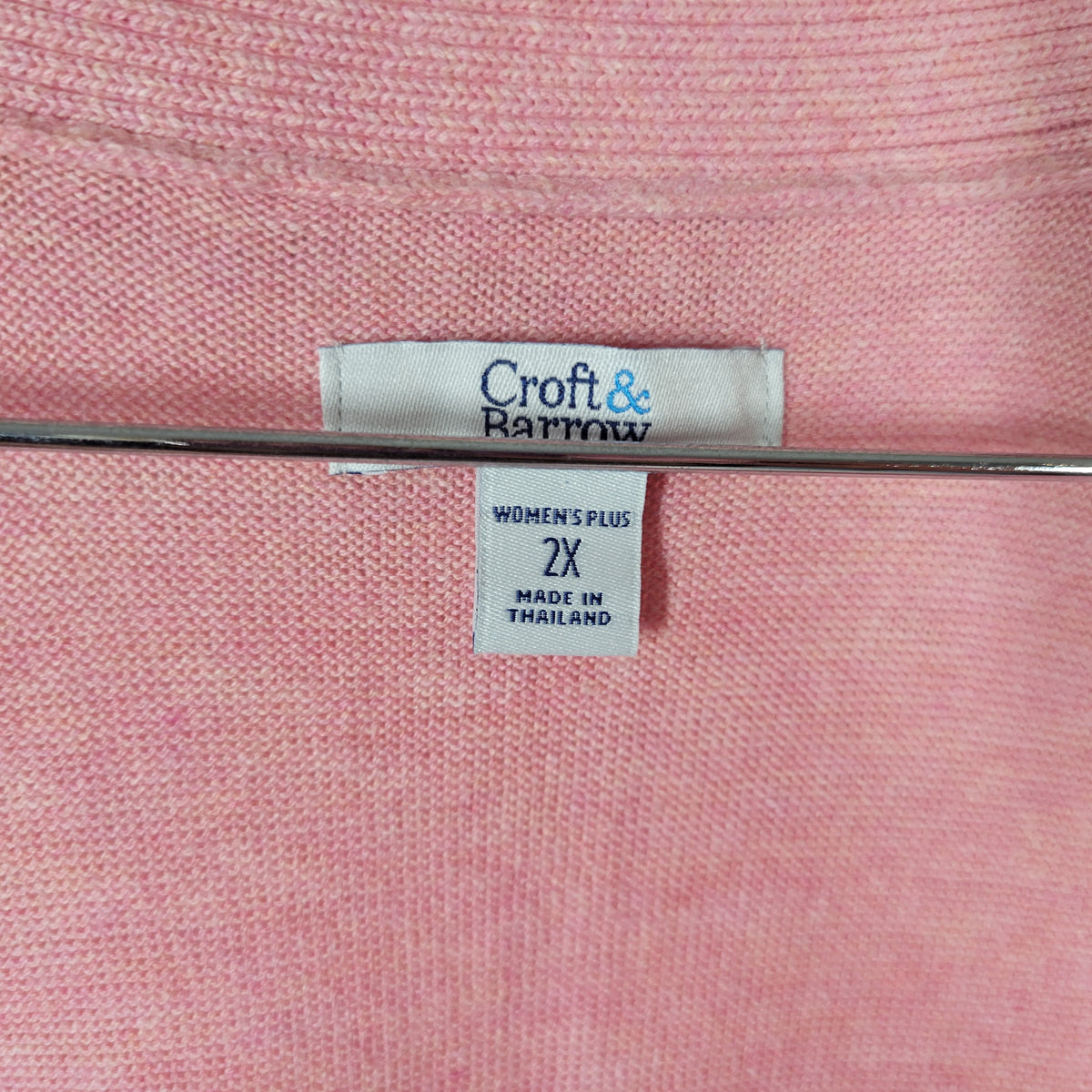 Croft Barrow Cardigan Sweater 2X Plus Size Pink Tight Knit Pockets SWE41E