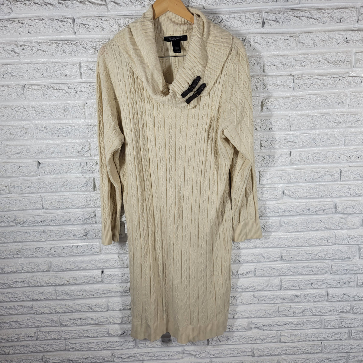 Ashley Stewart Sweater Dress 22 24 Plus Size Off White Knit Turtleneck SWE6E