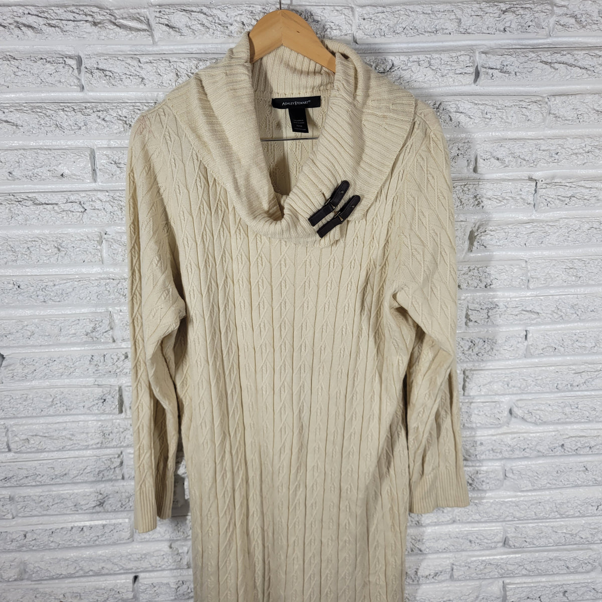 Ashley Stewart Sweater Dress 22 24 Plus Size Off White Knit Turtleneck SWE6E