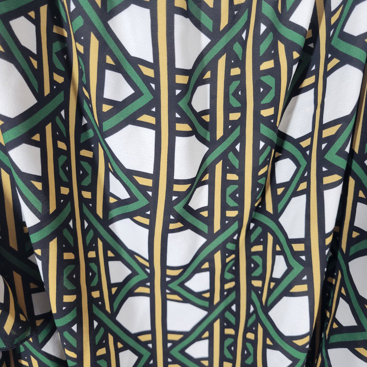 Ashley Stewart Blouse 22 24 Plus Green Tan Geometric Bell 3/4 Sleeve GEO110E