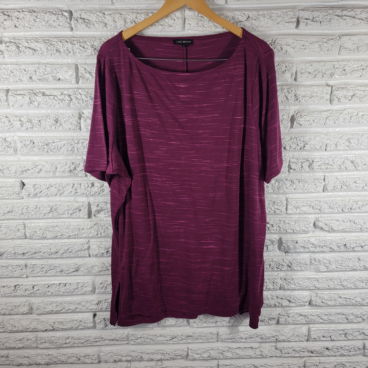 Lane Bryant 22 24 Tee Tunic Top Purple Solid Short Sleeve Side Slit Casual PUR6E