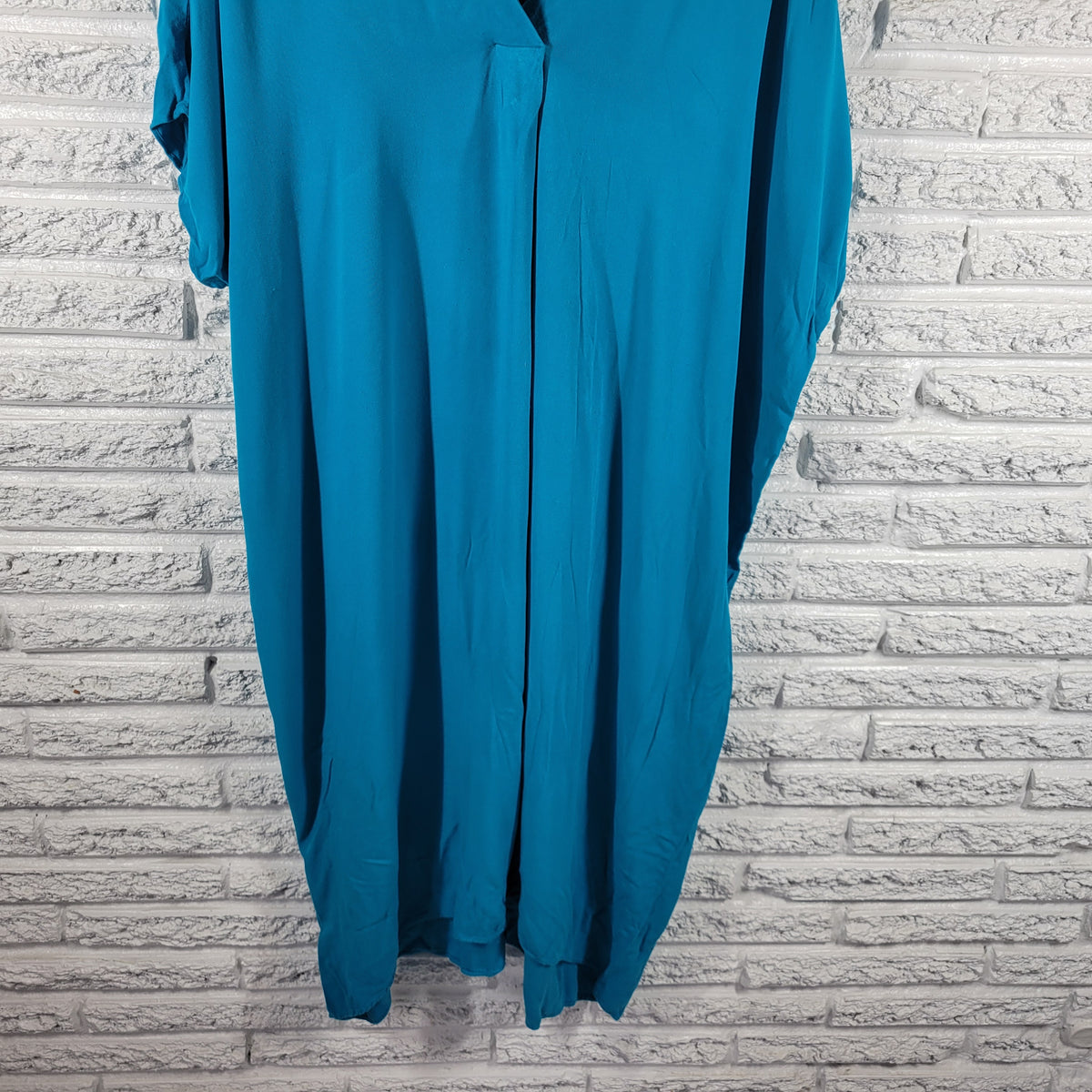 Liz Claiborne XXL Blue Shirt Dress Midi Side Slit Stretch Short Sleeve Plus Size