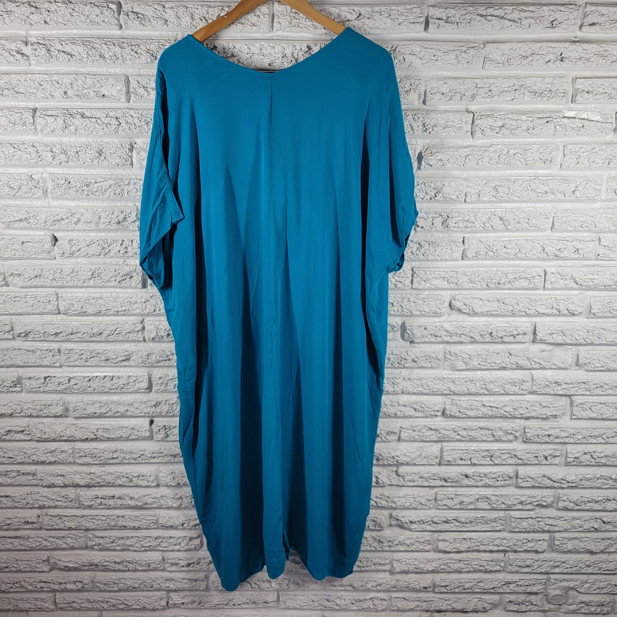 Liz Claiborne XXL Blue Shirt Dress Midi Side Slit Stretch Short Sleeve Plus Size