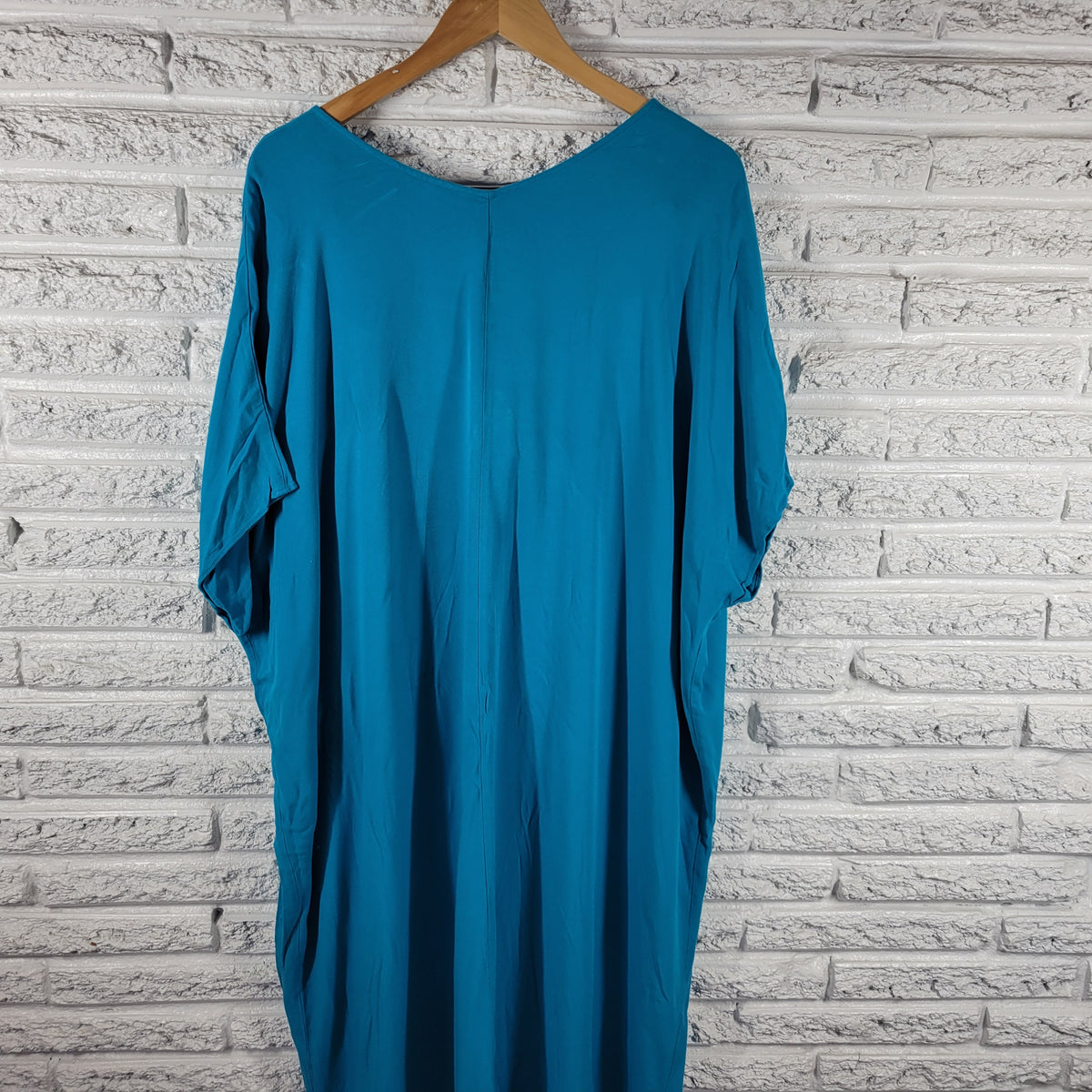 Liz Claiborne XXL Blue Shirt Dress Midi Side Slit Stretch Short Sleeve Plus Size