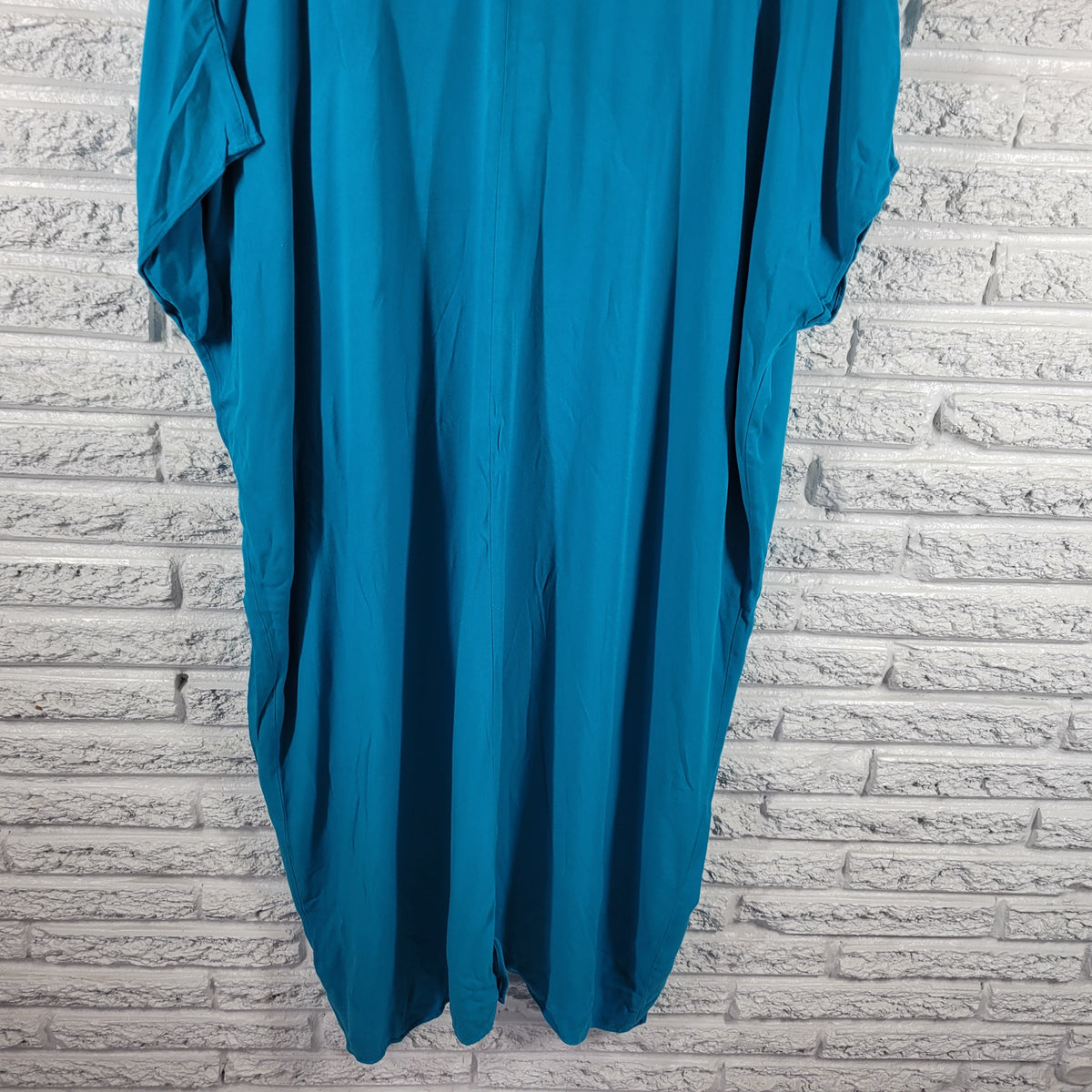 Liz Claiborne XXL Blue Shirt Dress Midi Side Slit Stretch Short Sleeve Plus Size