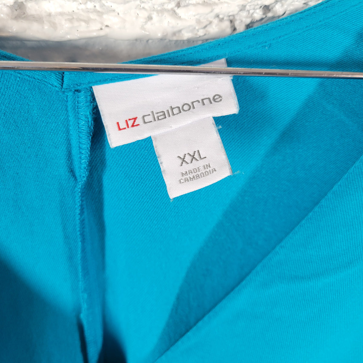 Liz Claiborne XXL Blue Shirt Dress Midi Side Slit Stretch Short Sleeve Plus Size