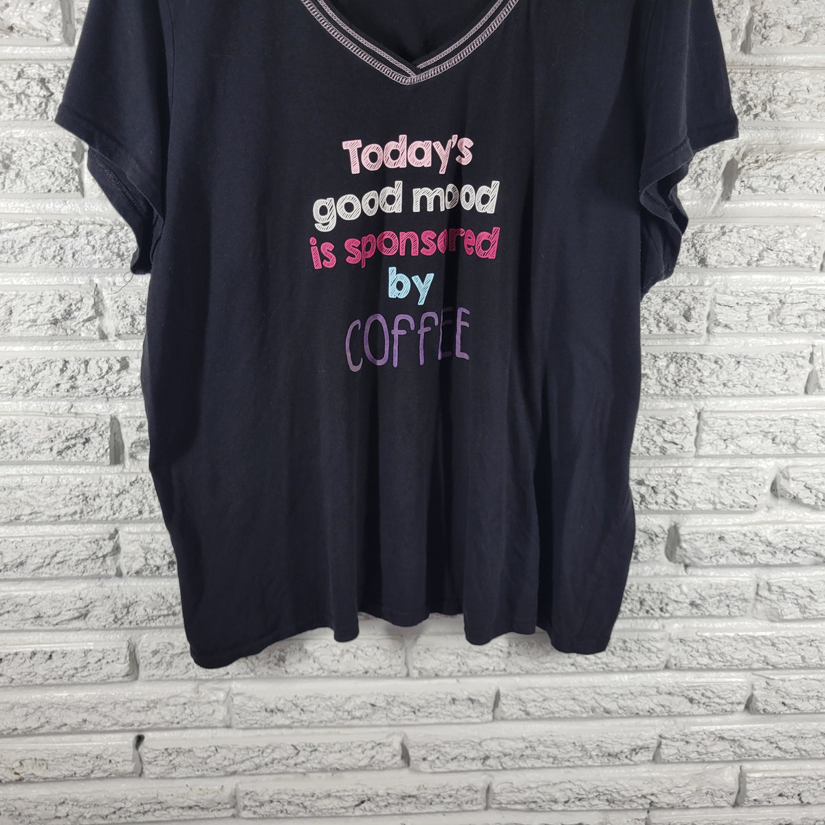 Secret Treasures Pajama Shirt Womens 3X Black Coffee Graphic V-Neck BLA16E