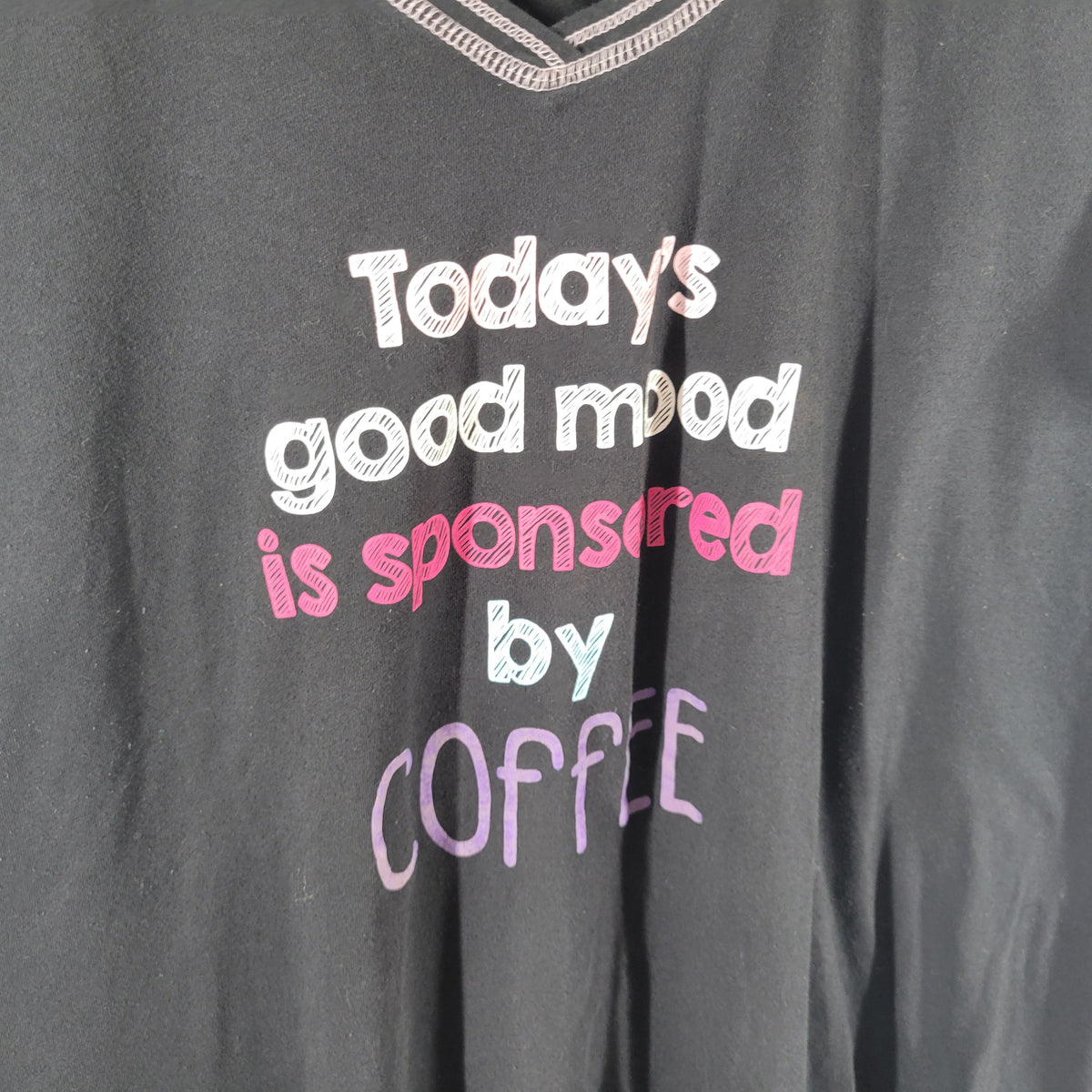 Secret Treasures Pajama Shirt Womens 3X Black Coffee Graphic V-Neck BLA16E