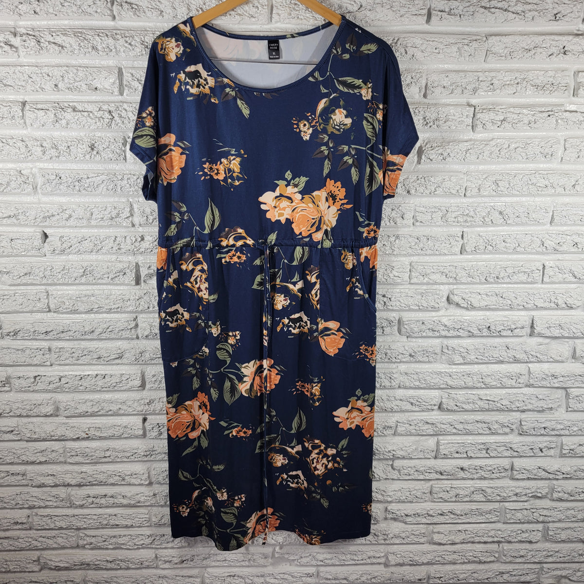 Emery Rose XL Floral Dress Knee Length Belted Sash Pockets Short Sleeve FLO40E