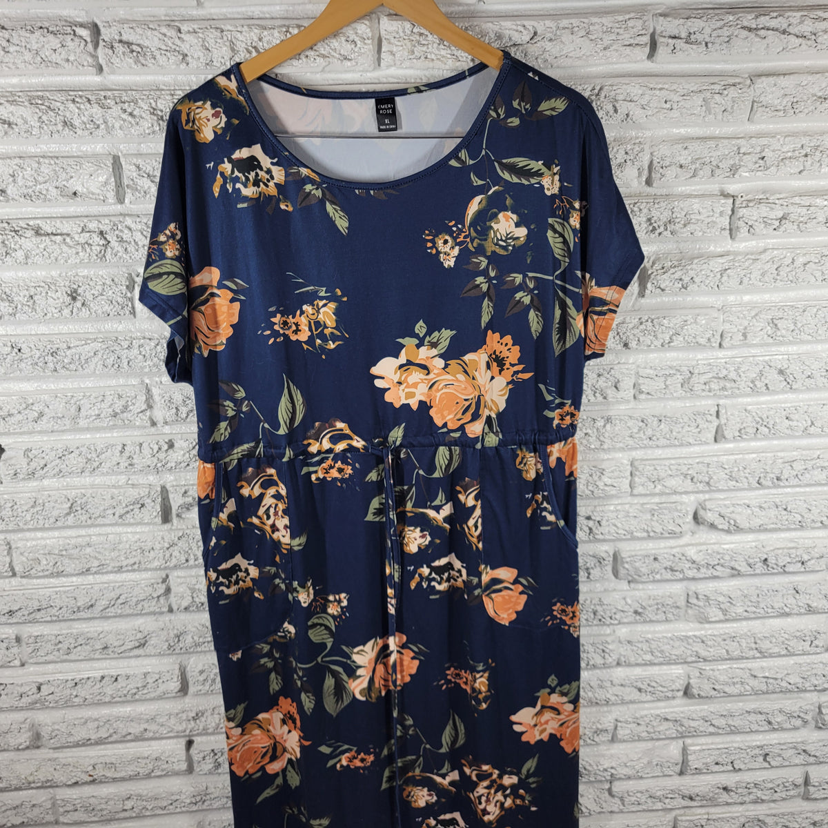 Emery Rose XL Floral Dress Knee Length Belted Sash Pockets Short Sleeve FLO40E